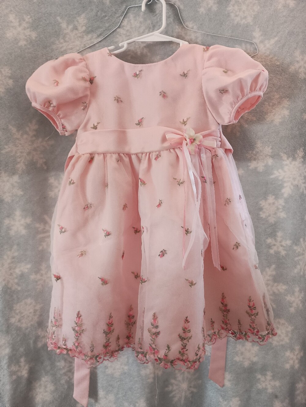 Girls Pink Floral Embroidered Puff-Sleeve Dress Size 4T